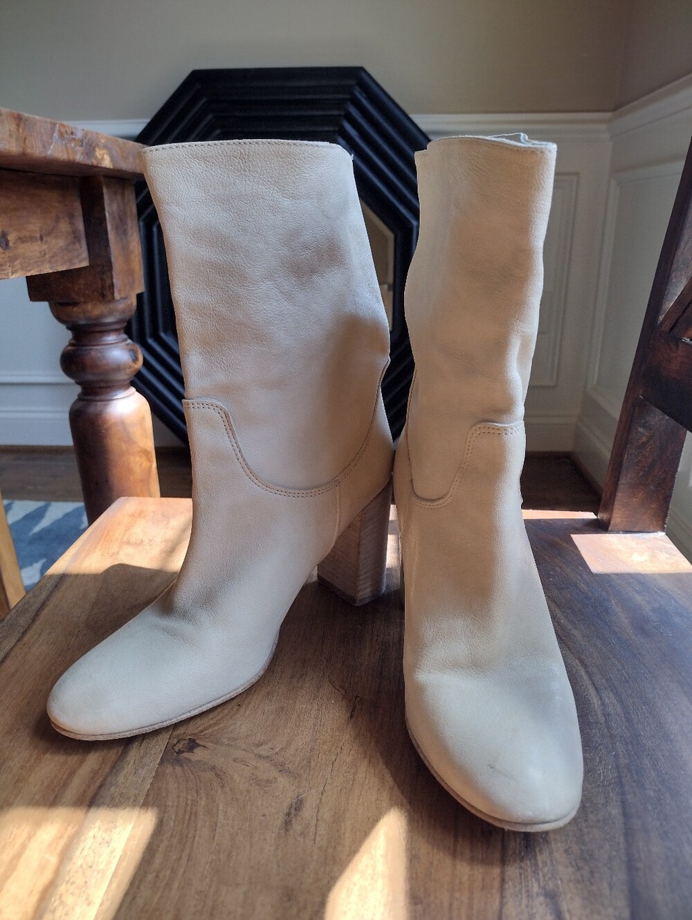 Free People Cream Leather Slouch Boots Size 7.5 - Picture 3 of 5